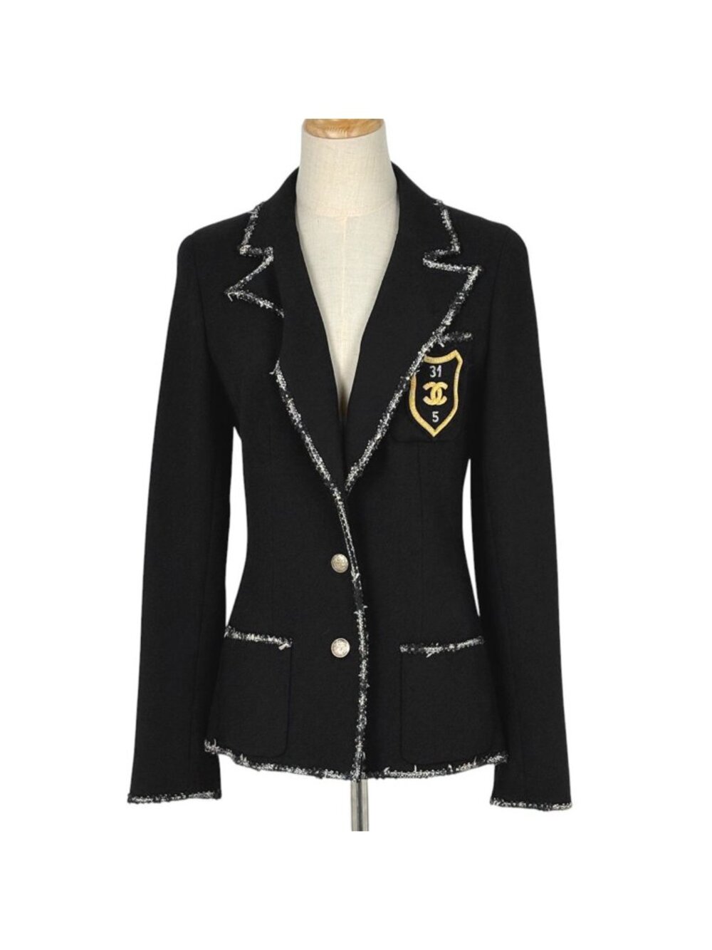 Chanel CC Logo Tailored Jacket Emblem 05c Outer Wool Black